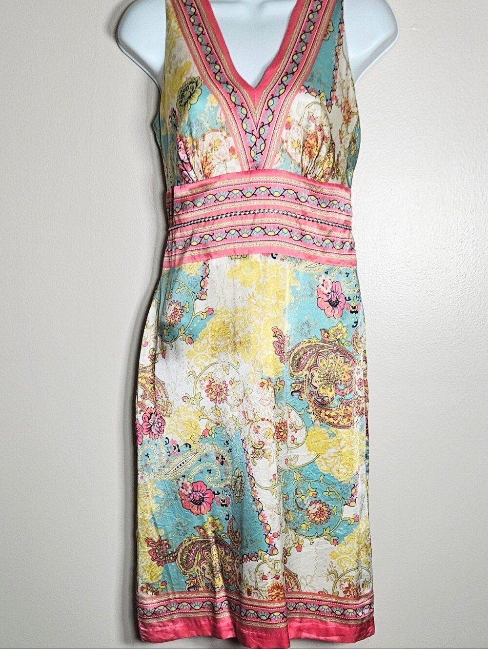 Y2K Nicole Nicole Miller Silk Boho Empire waist Wiggle Garden Cocktail Dress 4